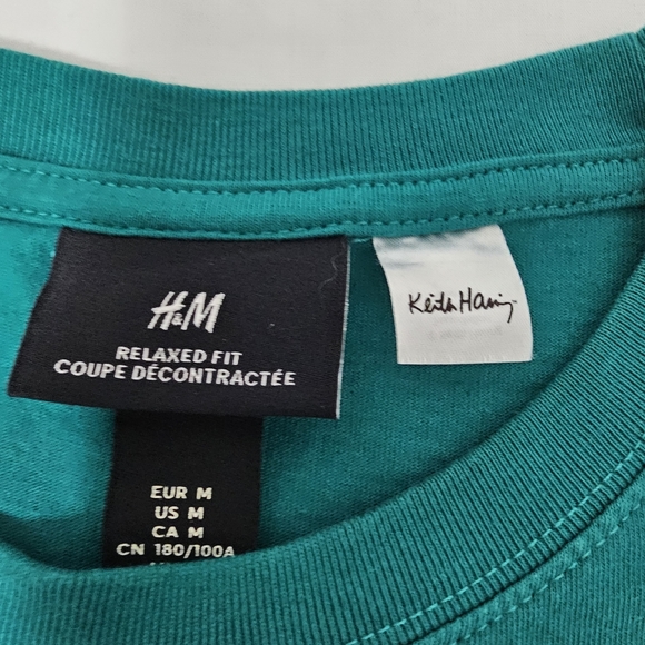 Keith Haring x H&M Teal Green Logo T-shirt Men's Medium Relaxed Fit - Picture 4 of 6
